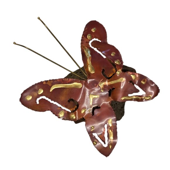 Metal Butterfly Sculpture Lava Rock Home Decor Art Vintage Mid Century Figurine - Picture 13 of 16